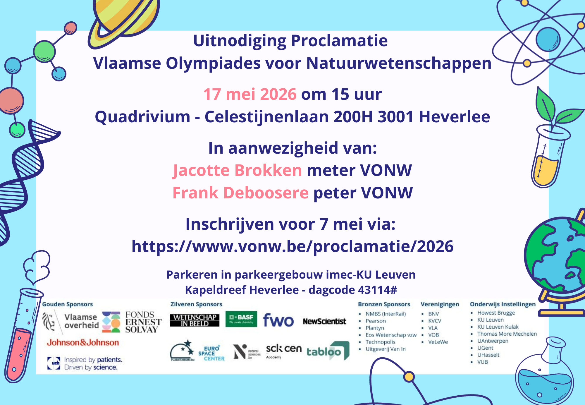 Uitnodiging Proclamatie Vlaamse Olympiades voor Natuurwetenschappen